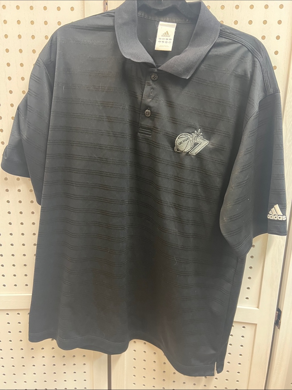 adidas Black Men's Polo with Subtle Stripe Texture